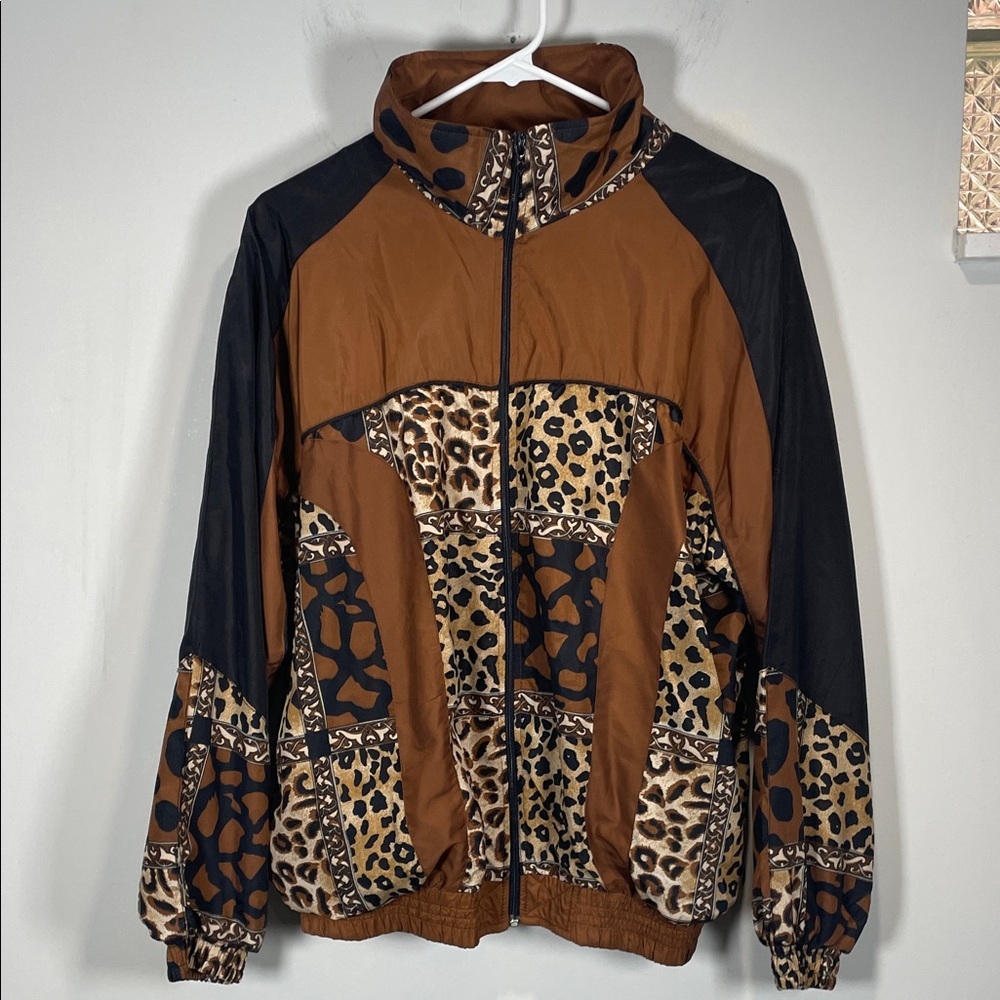 Leopard Patchwork Windbreaker Jacket - image 1